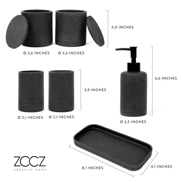 zccz Accessoireset voor badkamer, 6-delig, badkamerorganizer met tandenborstelhouder, lotion- en zeepdispenser, make-up- en wattenstaafjeshouders, moderne badkamer decoratie