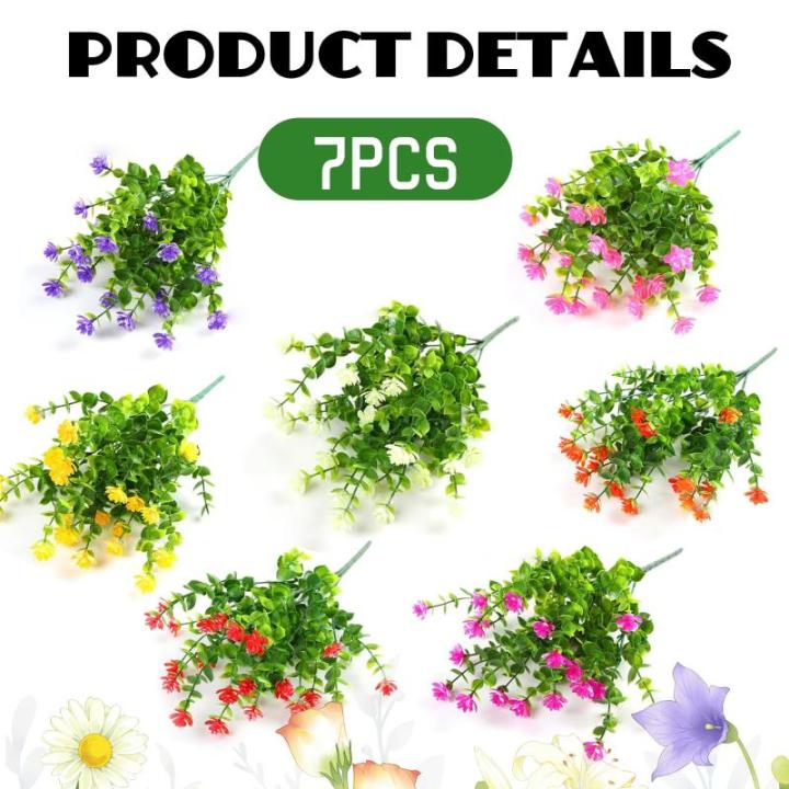 7 bundels uv-bestendige bloemen kunstplanten outdoor plastic bloemen decoratie, voor feest, tuin, bruiloft, tuindecoratie