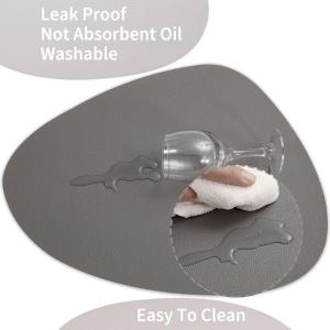Lederen tafelmatten en onderzetters, Placemat Waterdichte Dubbelzijdige Keuken Plaats Matten Koffiematten Antislip Wasbare en Onderzetters (Set van 6, Grijs/Wit)