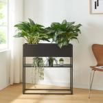Plantenstandaard Joensuu bloemenstandaard met plank verhoogde plantenbak kruidenbed bloembak van staal 80x80x25 cm zwart