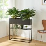 Plantenstandaard Joensuu bloemenstandaard met plank verhoogde plantenbak kruidenbed bloembak van staal 80x80x25 cm zwart