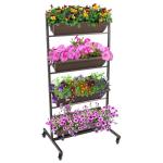 TTL Garden Verticaal bloembed met 4 verticale etages, 151 x 76 x 61 cm, verticale bloembak en balkon, bloembak met 4 plantenbakken, metalen frame, stabiel met wieltjes, voor bloeme