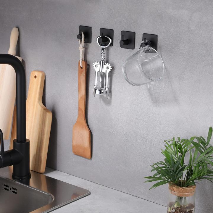ZUNTO Handdoekhaken, haken, zonder boren, kleefhaken, roestvrij staal, wandhaken, zelfklevend, handdoekhouder voor badkamer, 4 stuks, zwart