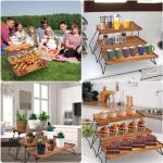 3-laags dessertdisplaystandaard, cupcake-standaard en torens, serveerschaalset, draagbare opvouwbare voedseldisplaystandaard, gelaagde kaas-charcuterieborden, acaciahouten dienblad