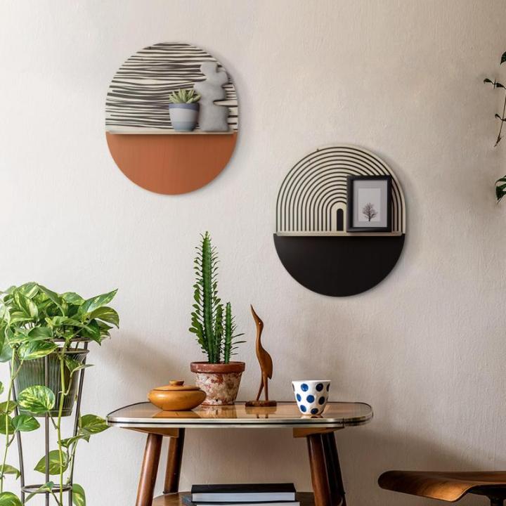 Wandplank van hout, decoratief hangrek, zwevend rek voor woonkamer, plank, kinderkamer, slaapkamer, rond rek voor muren, 33 x 38 cm