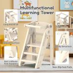 Opvouwbare leertoren voor kinderen, in hoogte verstelbare Montessori-kruk, veelzijdige Montessori-trap voor kinderen, beige