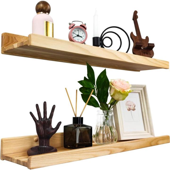 Handgemaakte set van 2 zwevende wandplanken, rustieke houten planken met lip, kinderboekenkasten, foto en fotorek voor slaapkamer, woonkamer, badkamer, keuken, kantoor (natuurlijk,