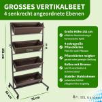 TTL Garden Verticaal bloembed met 4 verticale etages, 151 x 76 x 61 cm, verticale bloembak en balkon, bloembak met 4 plantenbakken, metalen frame, stabiel met wieltjes, voor bloeme