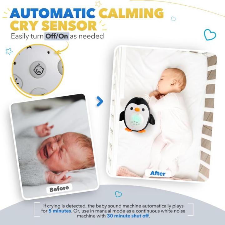 Baby Soother Huil Geactiveerde Sensor Baby Speelgoed Penguin Wit Ruis, Peuter Slaaphulp Nachtlamp, Unieke Baby Cadeaus & Baby Jongen Cadeaus, Baby Shower Cadeaus, Draagbare Baby kn