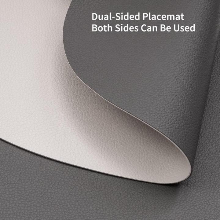 Ronde tafel set van 4 faux lederen en onderzetters 38 cm ronde dubbelzijdige antislip vlekbestendige (grijs en beige, set van 4)
