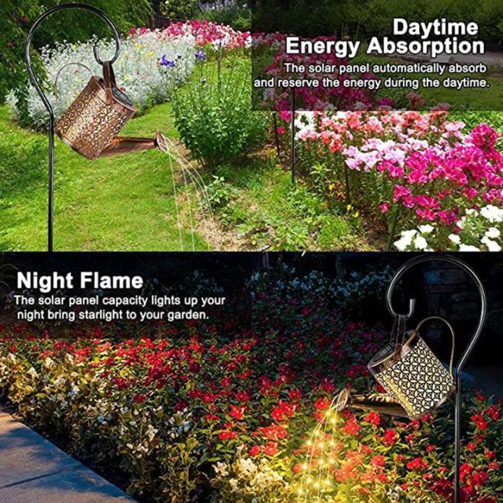 Gieter op zonne-energie, LED zonne-lantaarn string licht buiten tuin waterdicht uitgehold retro metalen water kan lichten, voor tuin patio tuin pad lantaarn plant decoratie (met be
