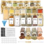 Kruidenpotjes, vierkant, 24 stuks, 120 ml, 10,5 x 4,5 cm, set kruidenpotjes met bamboe schroefdeksel, kruidenstrooier met strooiinzetstuk