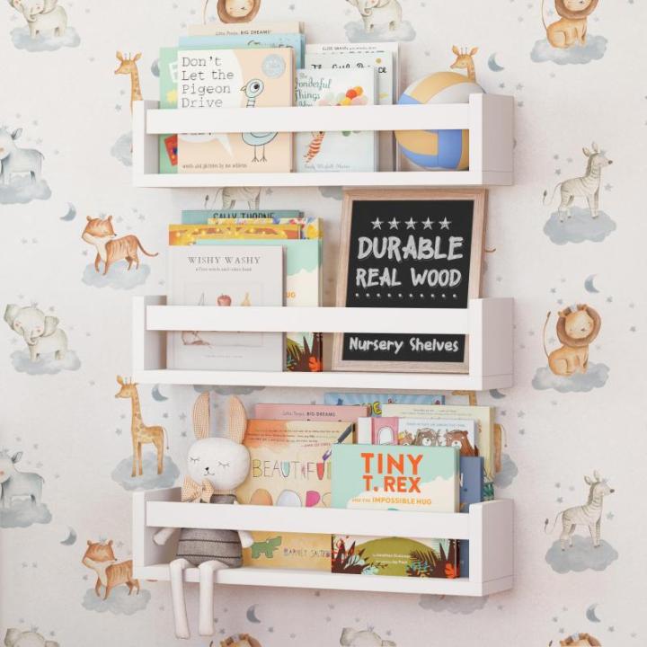 | Set van 3 witte planken voor de kinderkamer | Kinderboekenplanken voor aan de muur | Houten planken voor slaapkamer, badkamer en keuken | Boekenplank | Witte wandplanken voor kin