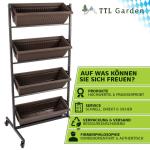 TTL Garden Verticaal bloembed met 4 verticale etages, 151 x 76 x 61 cm, verticale bloembak en balkon, bloembak met 4 plantenbakken, metalen frame, stabiel met wieltjes, voor bloeme