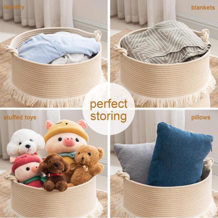 Grote geweven touw opbergmand, babykamer mand voor speelgoed en kleding, boho wasmand voor woonkamer, 39,9 x 42,9 cm