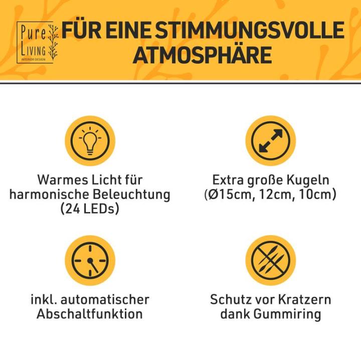 Led-kogellampen, 3-delige set, led-bol met timer, lichtbollen met batterij, warm wit, decoratieve lamp, werkt op batterijen, glazen bol als vensterbank, decoratie, decoratie voor v