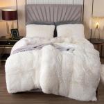 Pluche beddengoedset, 135 x 200 cm, flanel, wollig, dekbedovertrekset voor bed, shaggy en pluche, zachte dekbedovertrekken en 1 kussensloop 80 x 80 cm (wit)
