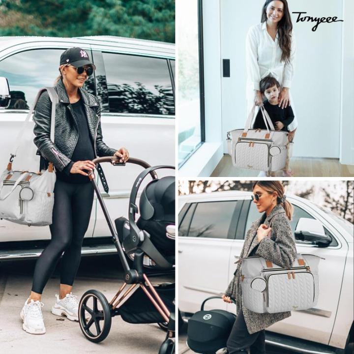 Luiertas met fopspeentas en aankleedonderlegger, schoudertas, multifunctionele babytas voor grote reis-luiertas voor mama en papa, geïsoleerde tassen (grijs)