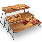 3-laags dessertdisplaystandaard, cupcake-standaard en torens, serveerschaalset, draagbare opvouwbare voedseldisplaystandaard, gelaagde kaas-charcuterieborden, acaciahouten dienblad