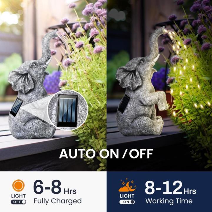 Olifantenbeeldje, tuindecoratie, irrigatieolifant, figuur op zonne-energie, LED-verlichting, cadeaus voor vrouwen, verjaardagscadeaus voor vrouwen, olifantendecoratie voor terras,