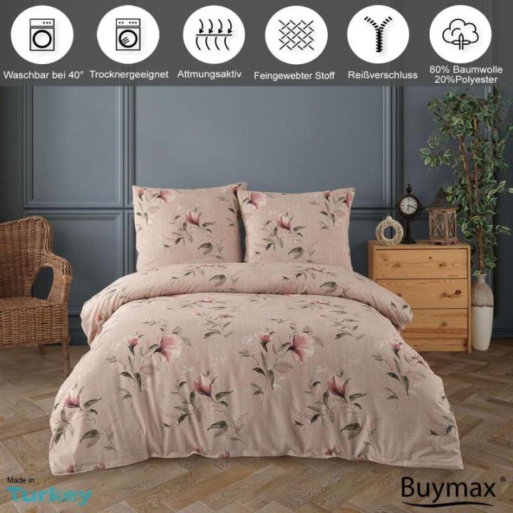 Beddengoed 200 x 200 cm, 80% katoen, 20% polyester, 3-delige dekbedovertrekset, 200 x 200 cm met 2 kussenslopen van 80 x 80 cm, Öko-Tex katoenmix met ritssluiting