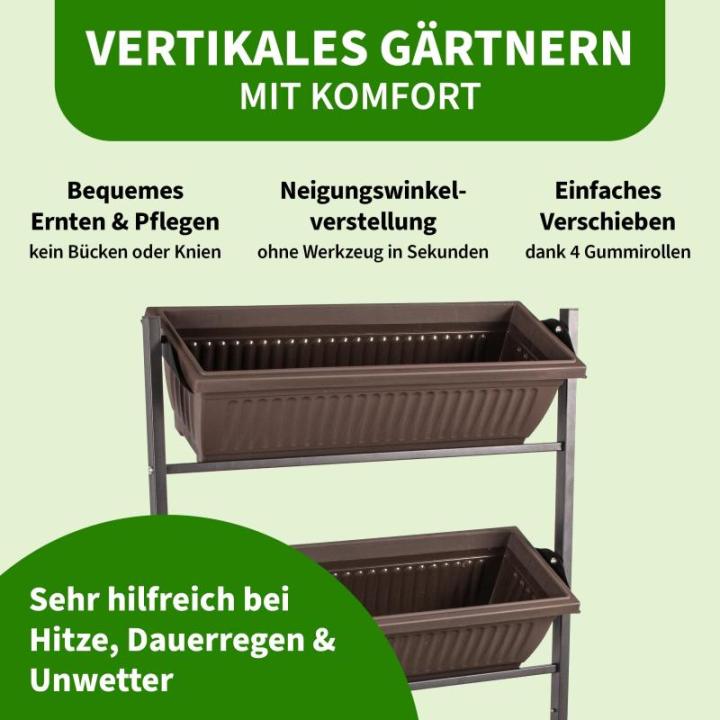 TTL Garden Verticaal bloembed met 4 verticale etages, 151 x 76 x 61 cm, verticale bloembak en balkon, bloembak met 4 plantenbakken, metalen frame, stabiel met wieltjes, voor bloeme