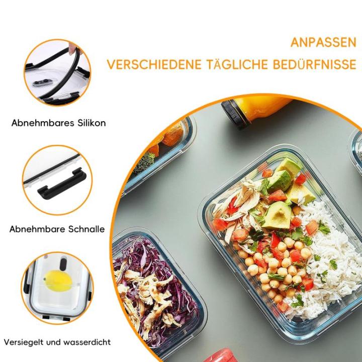 Vershouddozen met deksel, set van 2 tupperdozen, 1040 ml, glazen containers met deksel, herbruikbaar, maalvoorbereidingsdozen, glasluchtdicht, lekvrij, organizer voor keuken en res