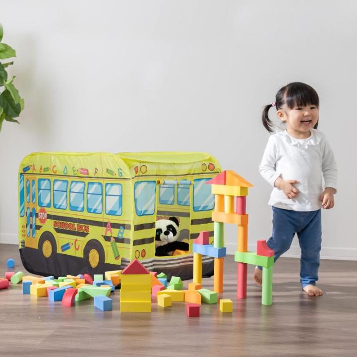 pop up speeltent schoolbus, kindertent voor de kinderkamer, HBD: 70 x 110 x 70 cm, kinderspeeltent, kleurrijk