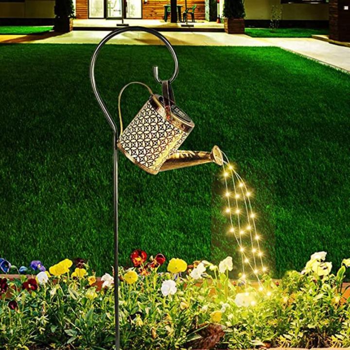 Gieter op zonne-energie, LED zonne-lantaarn string licht buiten tuin waterdicht uitgehold retro metalen water kan lichten, voor tuin patio tuin pad lantaarn plant decoratie (met be