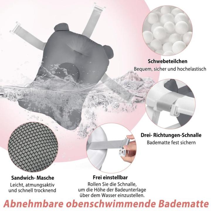 Opvouwbare babybadkuip, inklapbare babykuip met afvoergaten en antislip voetkussen, draagbaar kinderbad, ergonomische badkuip voor pasgeborenen en peuters, antraciet, met zitkussen