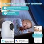 2K/3MP/4-zoom babyfoon met camera en app, babymonitor 2,4 GHz wifi, compatibel met Alexa, twee-weg audio en IR-nachtzicht, schreeuw- en bewegingsdetectie, 14 wiegliedjes
