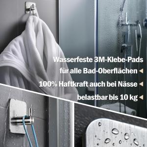 Menz Handdoekhouder zonder boren, 6 stuks, handdoekhaken voor badkamer, roestvrij staal, waterdichte kleefhaken, stijlvolle haken, zelfklevend, als wandhaak