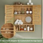 VIAGDO Hangkasten voor de badkamer, wandkast, medicijnkast van hout met 2 deuren en verstelbare planken boven het toilet, badkamerkast hangend met 3 vakken, wandmontage, 59 x 21 x 67 cm