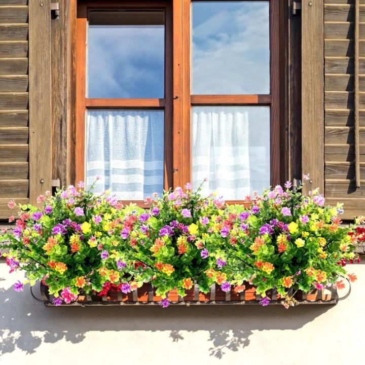 7 bundels uv-bestendige bloemen kunstplanten outdoor plastic bloemen decoratie, voor feest, tuin, bruiloft, tuindecoratie