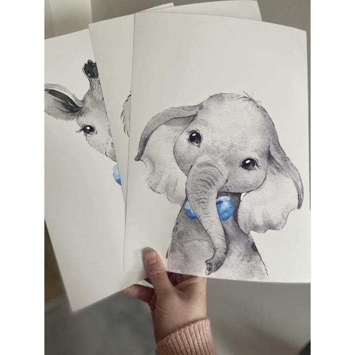 Set van 3 safaridieren voor jongens en meisjes, zonder ingelijste print, slaapkamerdecoratie, babykamer, speelkamerposter, olifant, giraffe leeuw, stand Tall Dream Big Be Brave (A4