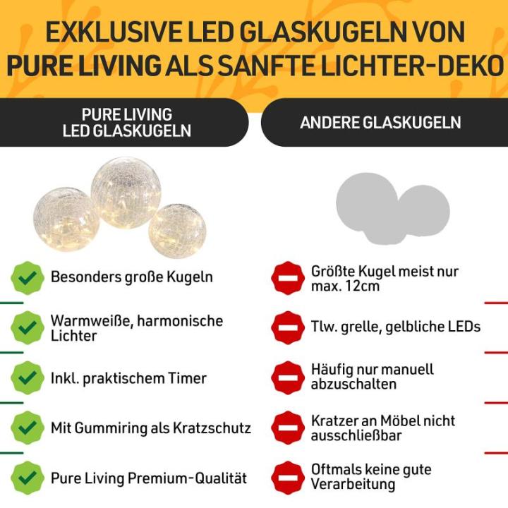 Led-kogellampen, 3-delige set, led-bol met timer, lichtbollen met batterij, warm wit, decoratieve lamp, werkt op batterijen, glazen bol als vensterbank, decoratie, decoratie voor v