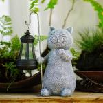 Kattentuinfiguren voor buiten met lantaarn op zonne-energie, grappige waterdichte lamp op zonne-energie, figuur, tuindecoratie voor buiten, balkon, terras, cadeaus voor vrouwen, ma