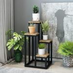 Plantenstandaard Ameland 67x34x34 cm zwart en houtkleurig