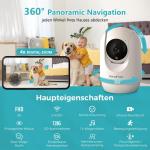 2K/3MP/4-zoom babyfoon met camera en app, babymonitor 2,4 GHz wifi, compatibel met Alexa, twee-weg audio en IR-nachtzicht, schreeuw- en bewegingsdetectie, 14 wiegliedjes