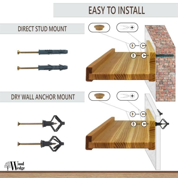 Handgemaakte set van 2 zwevende wandplanken, rustieke houten planken met lip, kinderboekenkasten, foto en fotorek voor slaapkamer, woonkamer, badkamer, keuken, kantoor (natuurlijk,