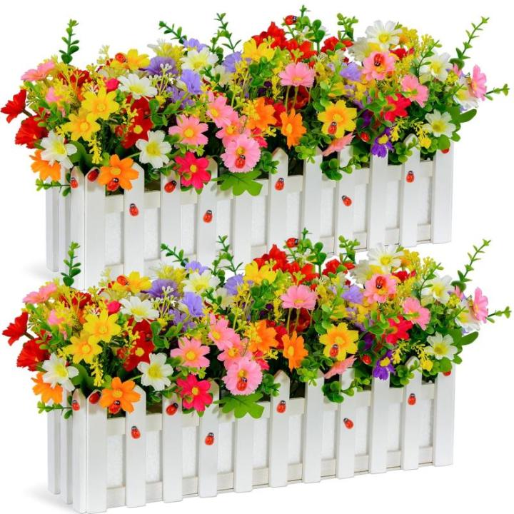 planten, gemengde kleur, madeliefjes in lattenhek, pot voor huis, interieur, kantoor, bruiloft, decoratie, 2 sets