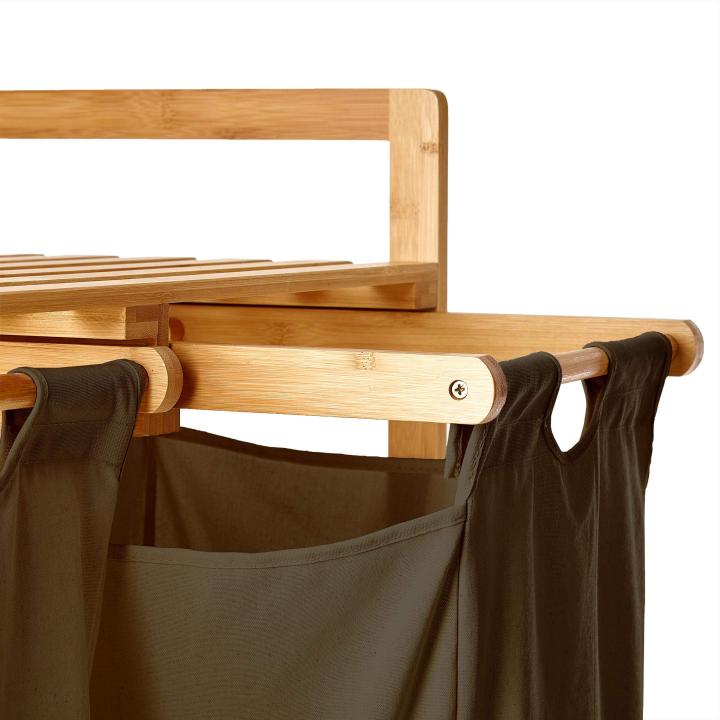 Lumaland Bamboe Wasmand met 2 uittrekbare waszakken | Afmeting ca. 73 cm hoogte x 64 cm breedte x 33 cm diepte, Kleur: Oliv