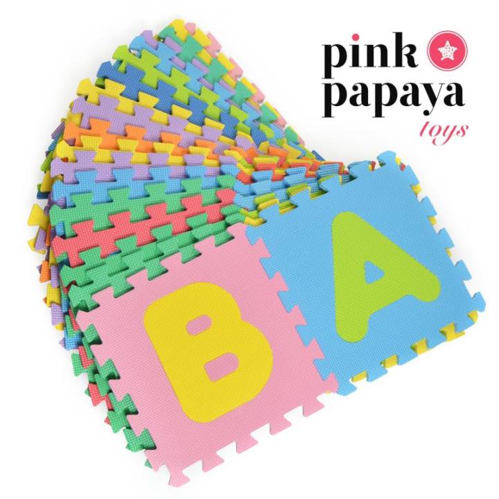 Puzzelmat XXL met 36 stukjes voor kinderen, antislip EVA - speelmat, aan elkaar te bevestigen 30 x 30 x 1 cm - kindertapijt, puzzel met cijfers en letters inclusief tas