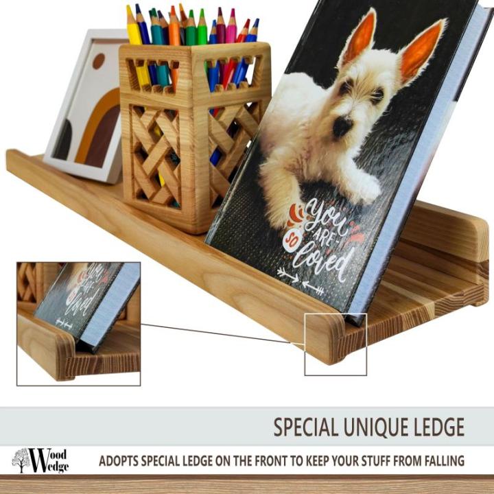 Handgemaakte set van 2 zwevende wandplanken, rustieke houten planken met lip, kinderboekenkasten, foto en fotorek voor slaapkamer, woonkamer, badkamer, keuken, kantoor (natuurlijk,