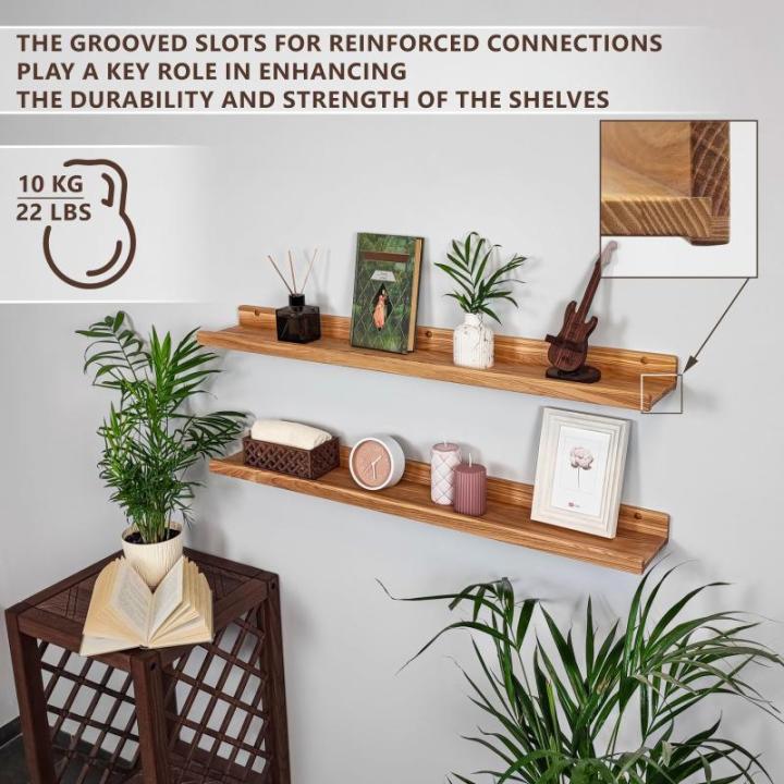 Handgemaakte set van 2 zwevende wandplanken, rustieke houten planken met lip, kinderboekenplanken, foto en fotorek voor slaapkamer, woonkamer, badkamer, keuken, kantoor (natuurlijk