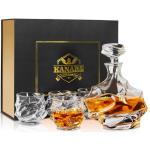 Whisky Glazen en Karaf Set, Kristallen Whisky Decanter 750 ml met 4 Whiskyglas 320 ml voor Cognac, Wodka, Whisky, Scotch, Martini, Cocktails, Set van 5 Stuks, Mooie Geschenkdoos