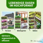 TTL Garden Verticaal bloembed met 4 verticale etages, 151 x 76 x 61 cm, verticale bloembak en balkon, bloembak met 4 plantenbakken, metalen frame, stabiel met wieltjes, voor bloeme