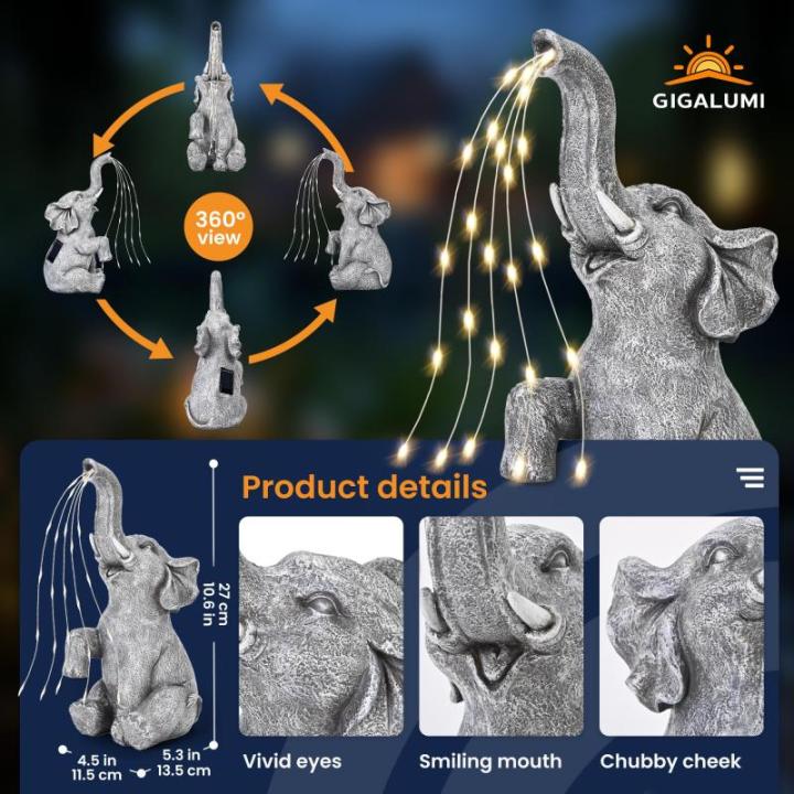 Olifantenbeeldje, tuindecoratie, irrigatieolifant, figuur op zonne-energie, LED-verlichting, cadeaus voor vrouwen, verjaardagscadeaus voor vrouwen, olifantendecoratie voor terras,