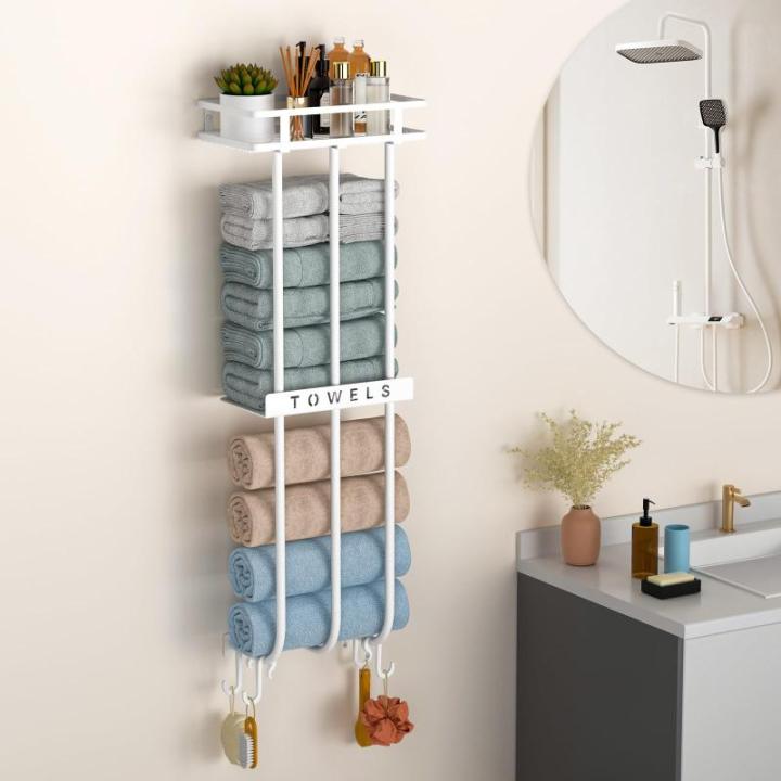 ZDDLOINP Handdoekhouder, handdoekhouder voor badkamer, handdoekhouder voor aan de muur, gastendoekhouder met 4 haken, handdoekhouder voor badkamer, camper, sauna, enz. (wit)