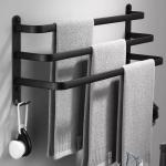 Bozvloh Handdoekhouder zonder boren voor badkamer, zwart, 60 cm, 3-delige aluminium handdoekstang, gastendoekhouder, wand, zelfklevend, voor badkamer, keuken, toilet